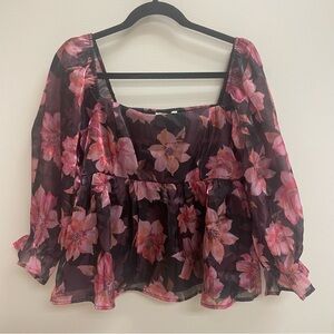 NWT Thirty Thirty Floral Feminine Babydoll Puff Sleeve Blouse Valentine’s Day XL